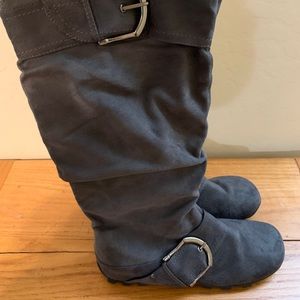 tall boots, wide calf, dark gray, EUC